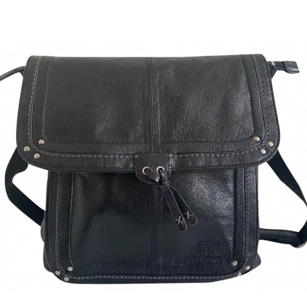 The Sak Vintage Y2K Ventura Black Leather Studded Boho Messenger Crossbody Bag
